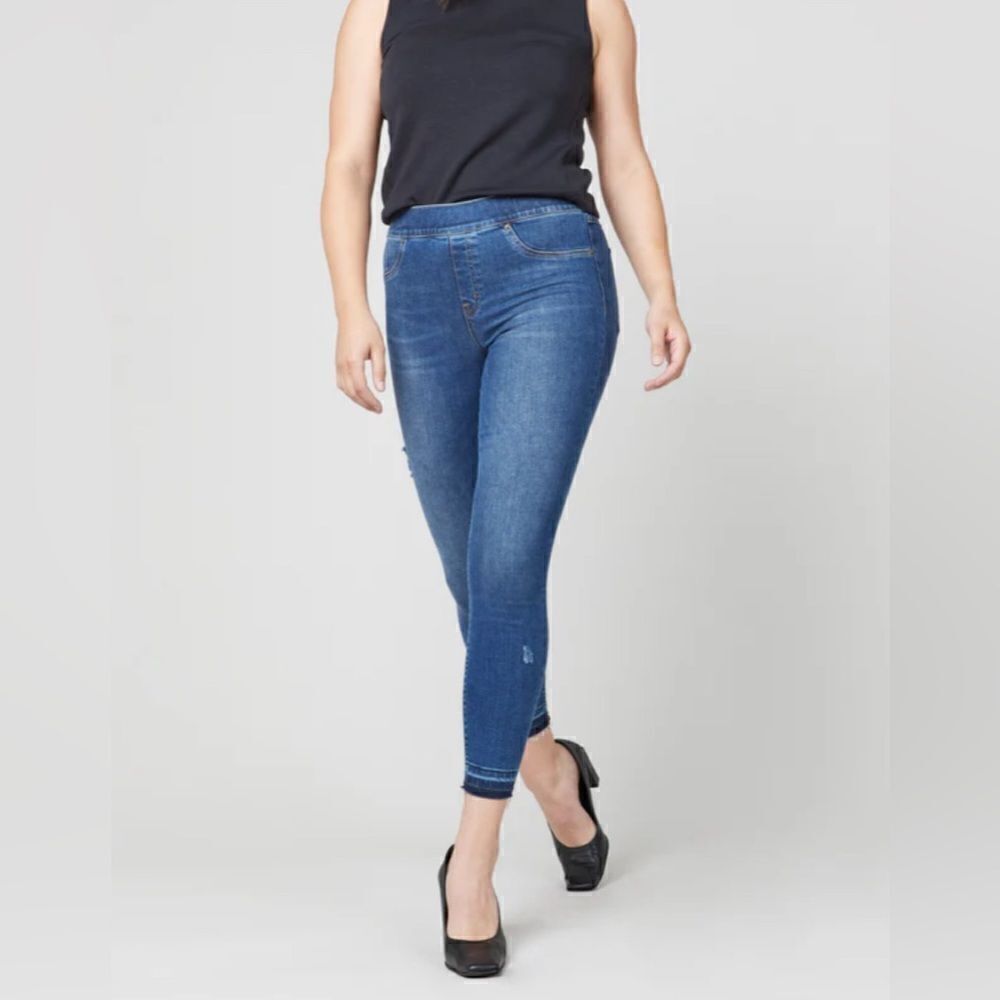 Spanx Distressed Ankle Skinny Jeans, Medium Wash Pull On Size Large